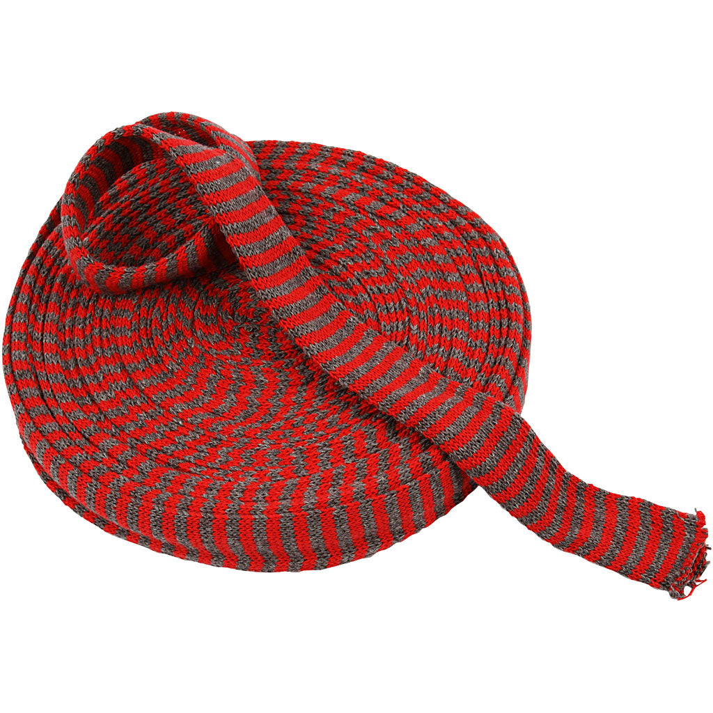 Creativ Company Rundstrickschlauch, B: 30 mm, Weihnachtsrotgrau, 10 m 1 Rolle