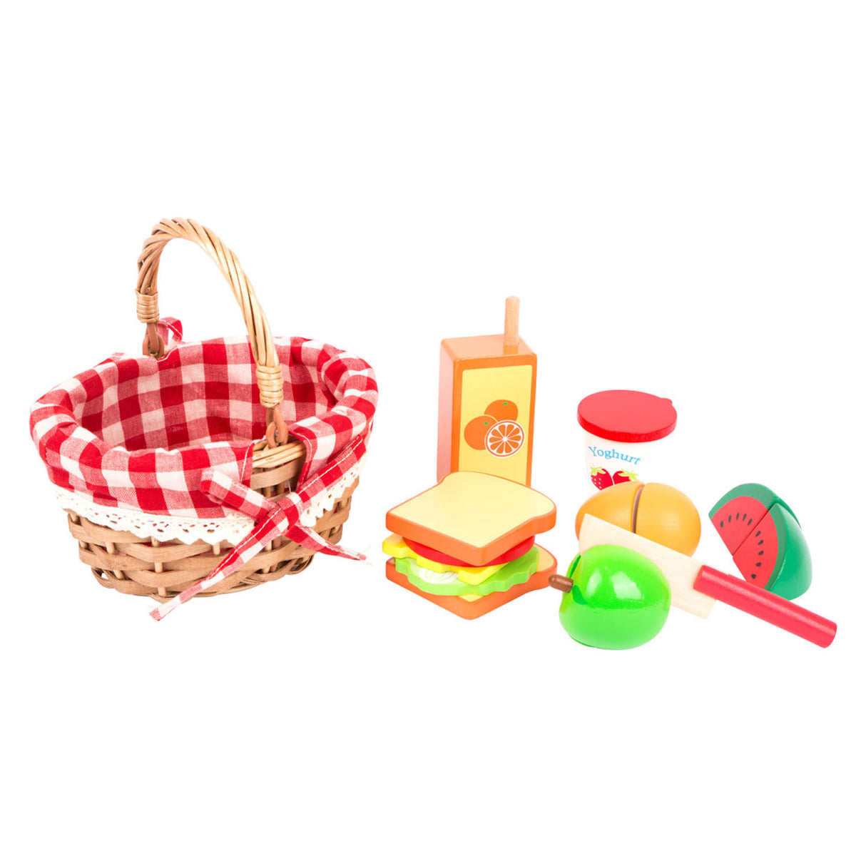 Kleiner Fußpicknickkorb mit Holzschnitt