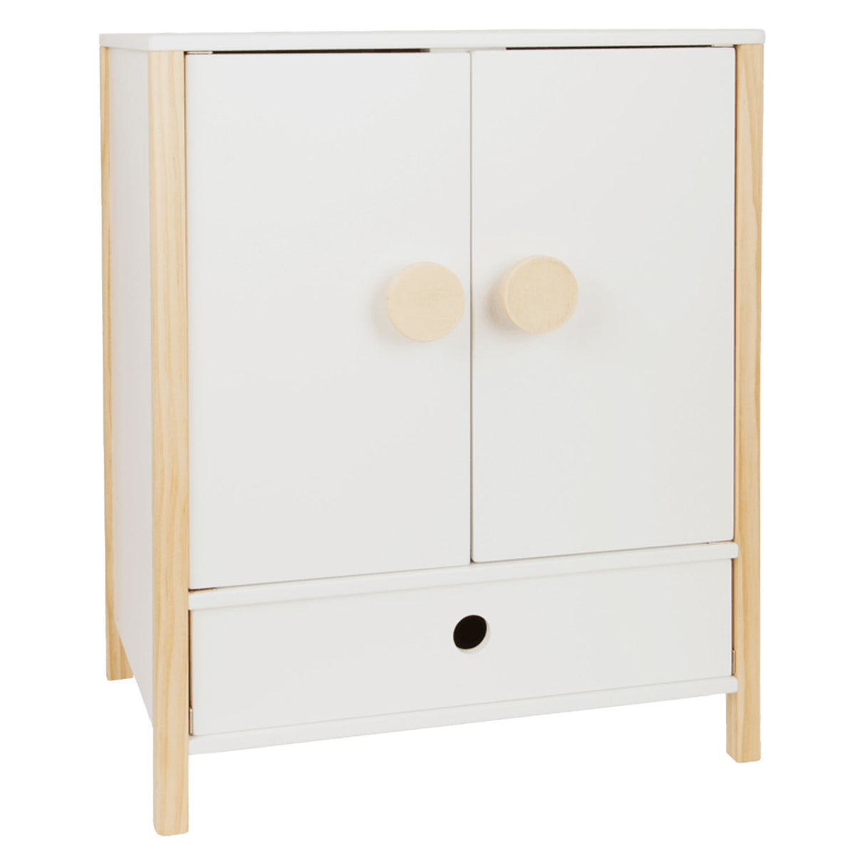 Kleiner Fußholz -Puppengarderobe kleiner Knopf mit Kleiderbügeln, 3dlg.