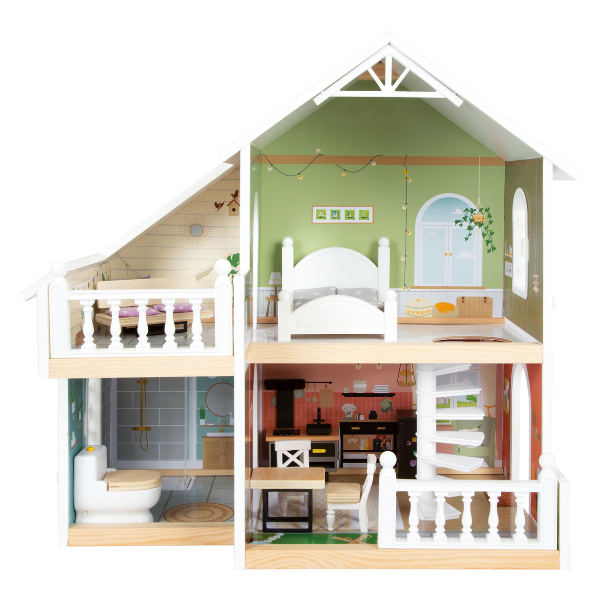 Small Foot – Stadtvilla-Puppenhaus aus Holz mit Möbeln, 9-teilig.