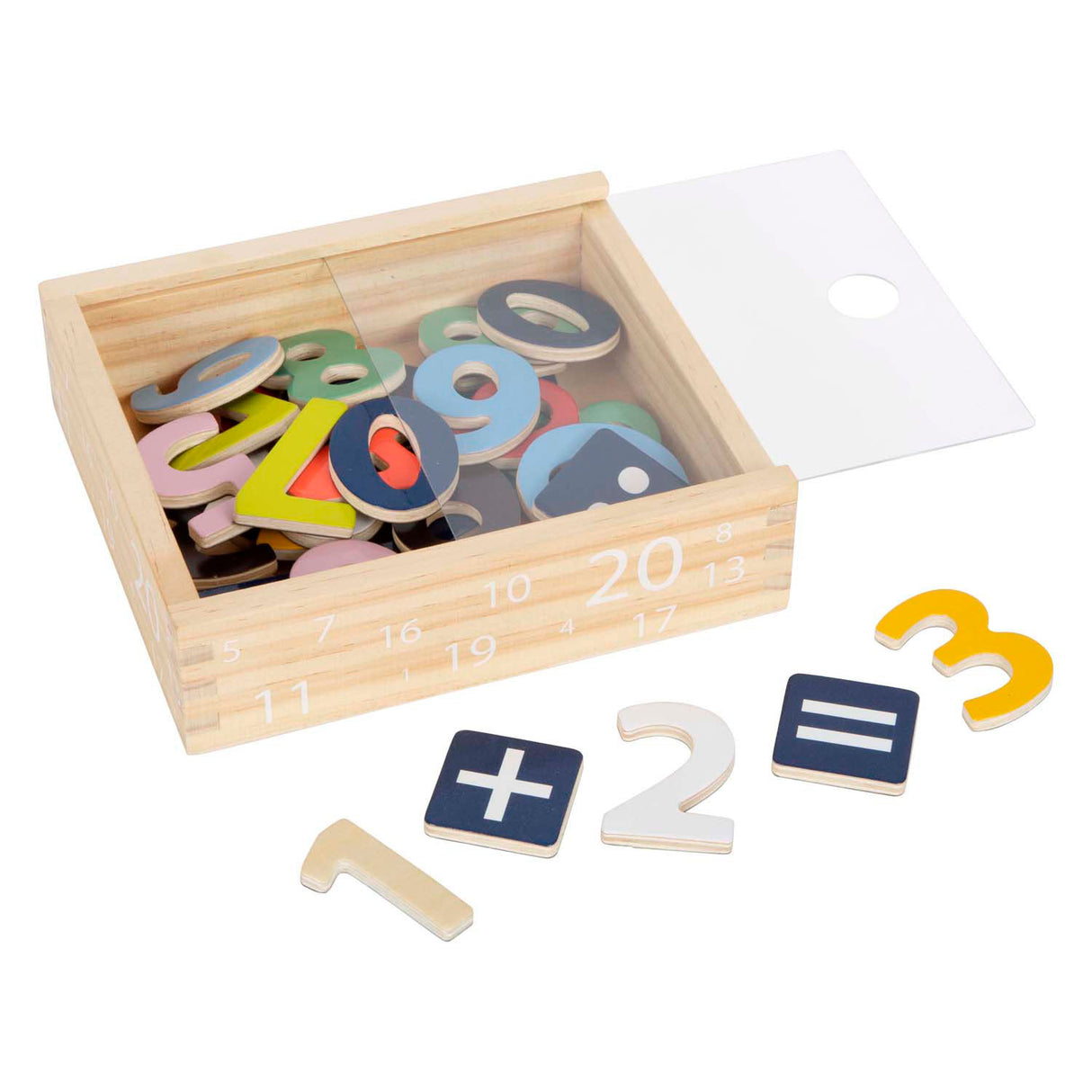 Kleiner Fuß – magnetische Zahlen aus Holz in Farbe. 37 Stk.
