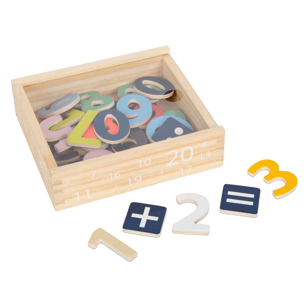 Kleiner Fuß – magnetische Zahlen aus Holz in Farbe. 37 Stk.