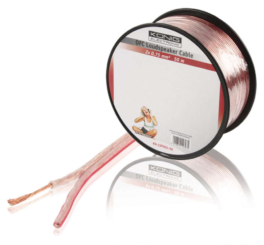K ouml;nig König KN-LSP02R-50 Lautsprecherkabel auf Rolle 2x 0,75 mm² 50,0 m transparent