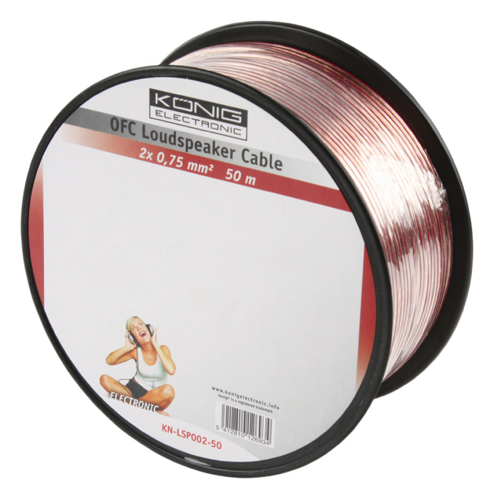 K ouml;nig König KN-LSP02R-50 Lautsprecherkabel auf Rolle 2x 0,75 mm² 50,0 m transparent