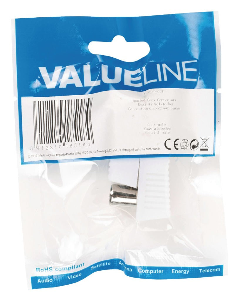 Valueline vlsp40900w abgewinkelte Koax-Stecker, Koax-Stecker, weiß