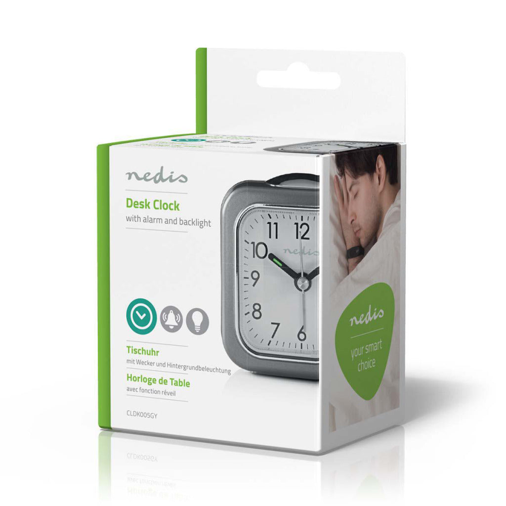 Nedis cldk005gy analoge Tischuhr mit Alarm, quadratisch, grau