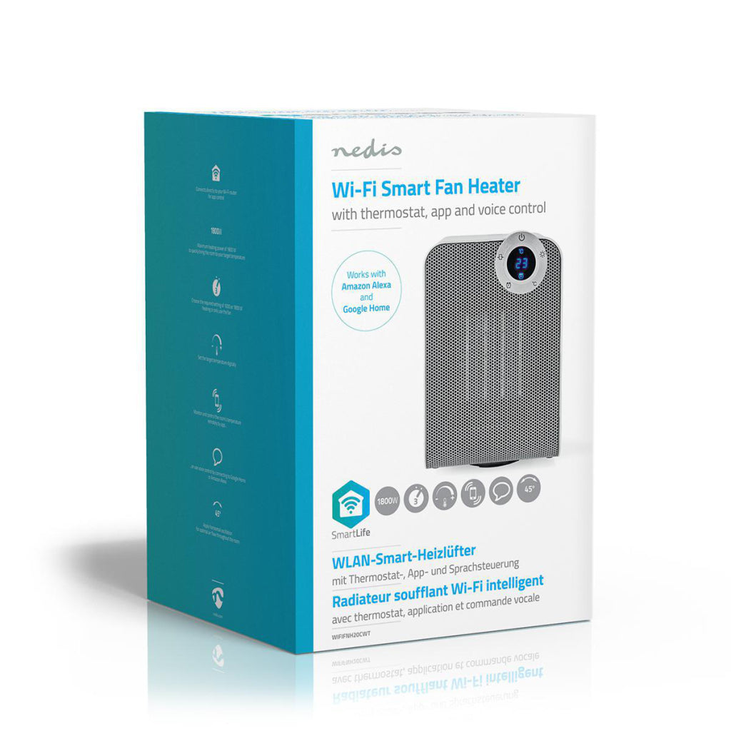 Nedis wififnh20cwt intelligenter Heizlüfter mit Wi-Fi-Kompaktthermostatoszillation 1800 W weiß