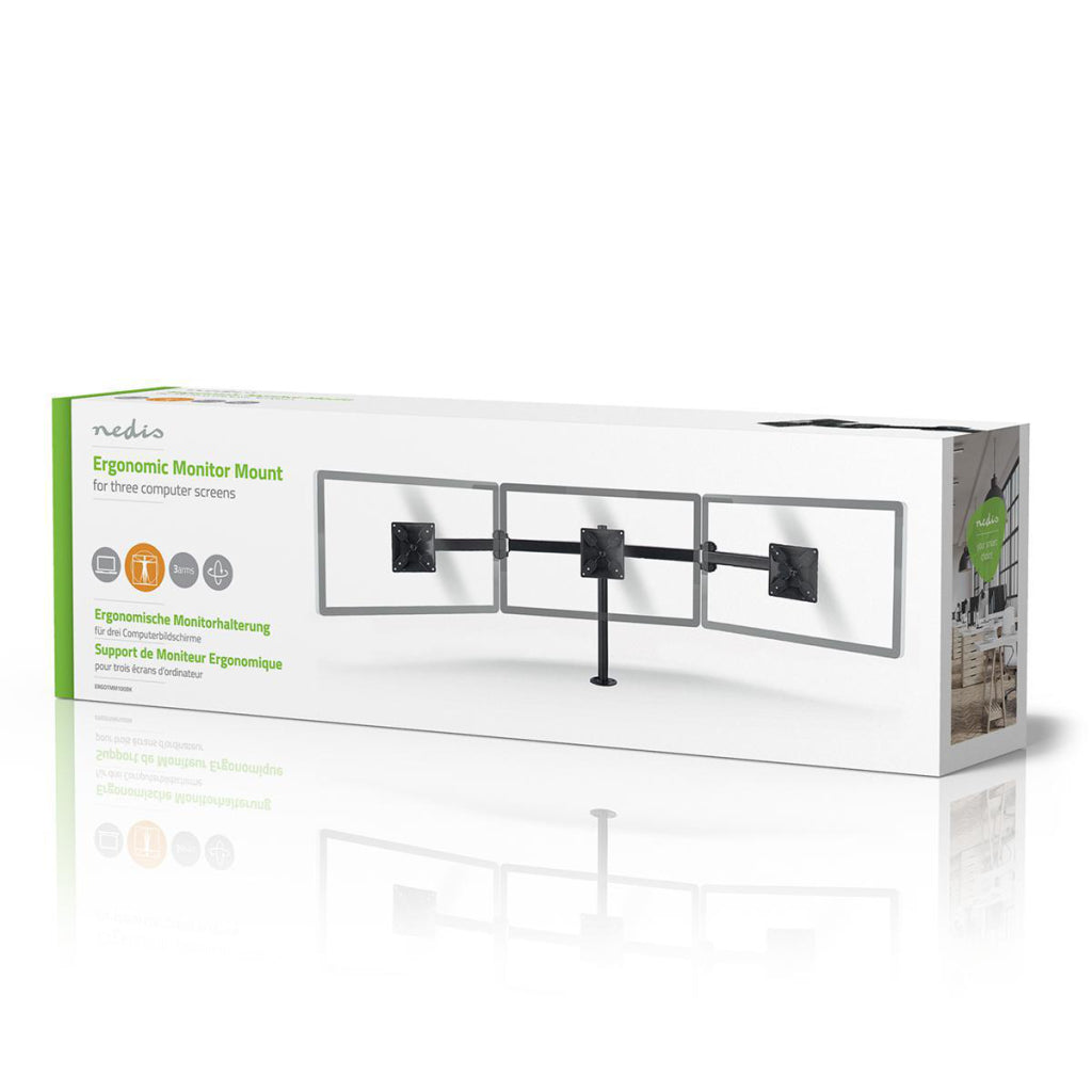 Nedis ergotmm100bk ergonomische Monitorhalterung, drei Monitorarme, dreh- und neigbar, schwarz
