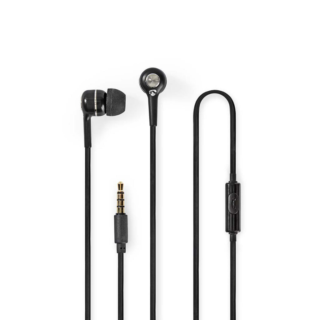 Nedis hpwd2020bk kabelgebundene Kopfhörer, 1,2 m Rundkabel, integriertes In-Ear-Mikrofon, schwarz
