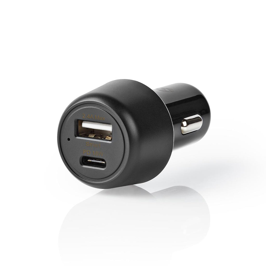 Nedis CCPD18W100BK Autoladegerät 3.0 A USB-A USB-C Power Delivery 18 W Schwarz