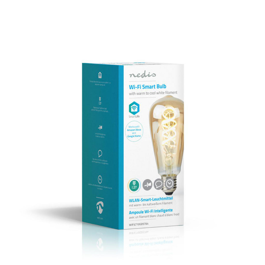 Nedis WiFiLT10GDST64 WiFi LED-Glühlampe, warm- bis kaltweiß, gedreht, E27, ST64, 5,5 W, 350 lm