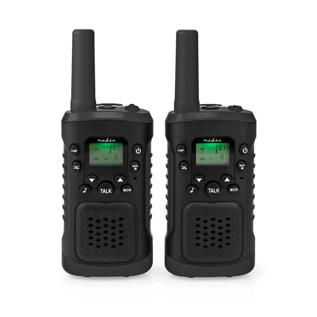 Nedis WLTK0610BK Walkie-Talkie-Set, 2 Mobilteile, bis zu 6 km, Frequenzkanäle: 8 PTT Vox, bis zu 3 Stunden Kopfhörerausgang, 2 Headsets, Schwarz