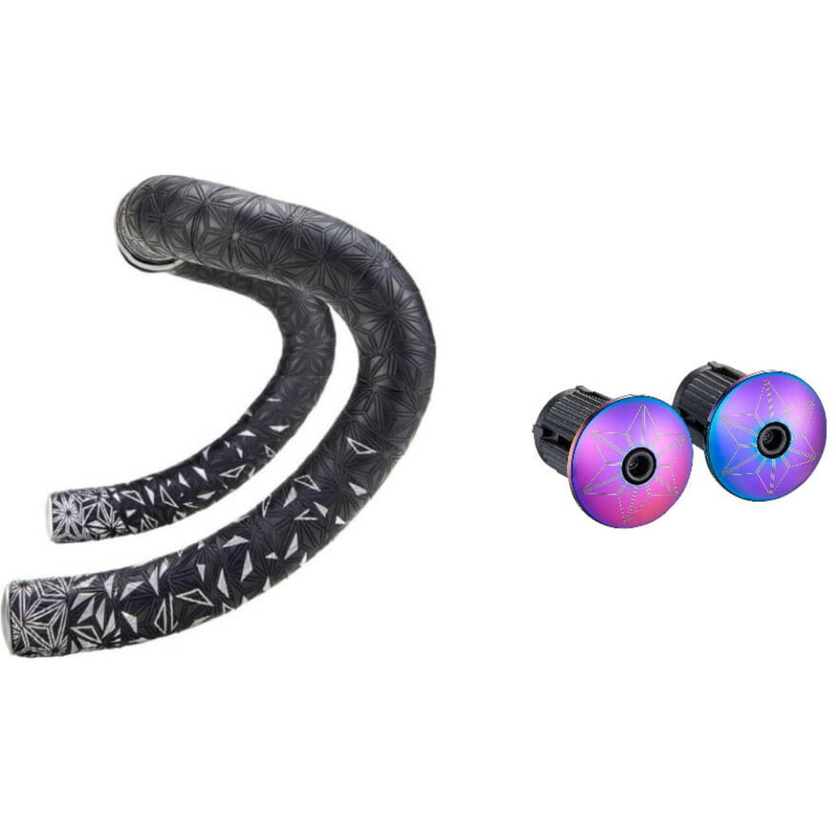 Supacaz – super klebriges Kush Star Fade-Lenkerband, schwarzer Ölteppich, inklusive Aluminium-Ölteppich-Lenkerstopfen