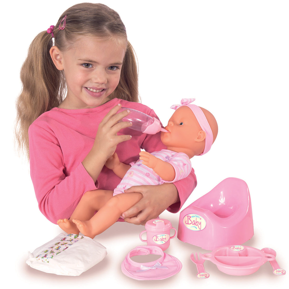Simba - Neugeborenes Baby - Babypuppe - 43 cm - Schlafaugen - rosa - Trink- und Pinkelfunktion - Babypuppe