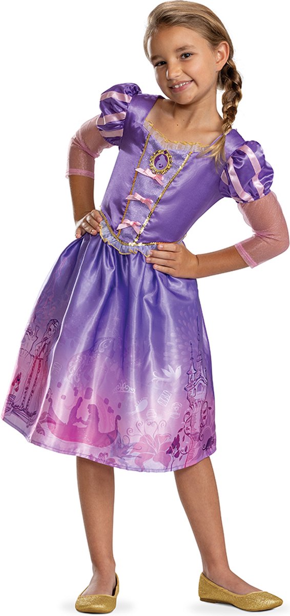 Disney-Prinzessin-Verkleidung – Tangled, Rapunzel-Kleid, Märchenbuch-Klassiker, Größe S (5–6 Jahre), Mädchen