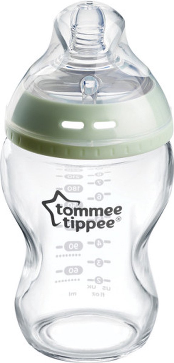 Tommee Tippee Natural Start Glas-Babyflasche – Set mit 1 x 250 ml Babyflasche – niedrige Durchflussrate 0 m+