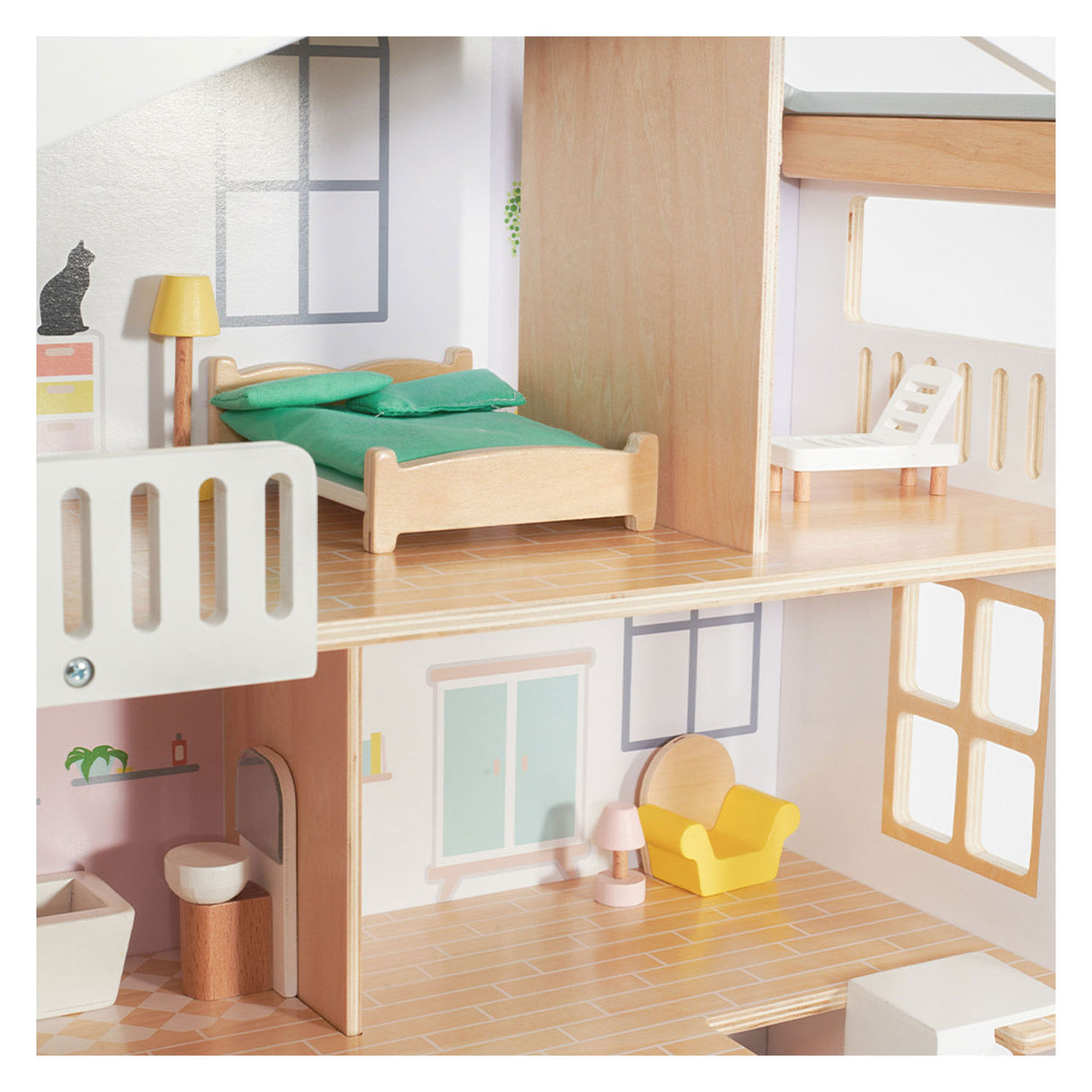 Klassisches Puppenhaus „World Happy Villa“ aus Holz, 28-teilig.