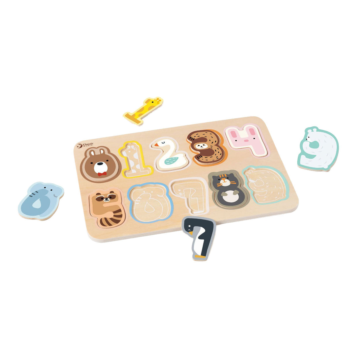 Klassisches Welt-Zahlenpuzzle aus Holz, 10-teilig.