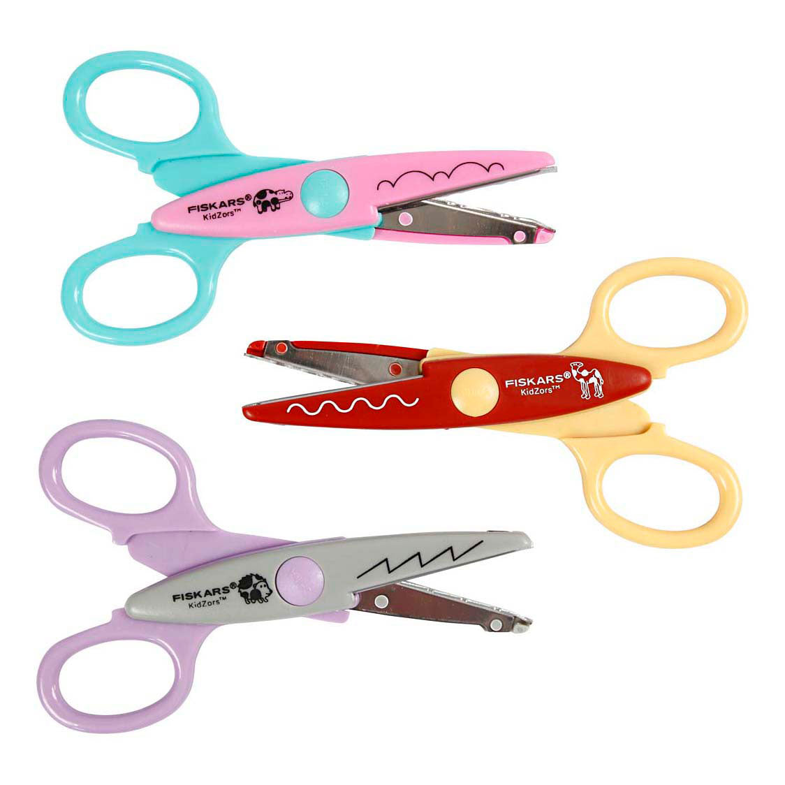 Creativ Company Fiskars Kidzors Zackenschere, Nilpferd, Kameligel, 3 Stück 1 Box