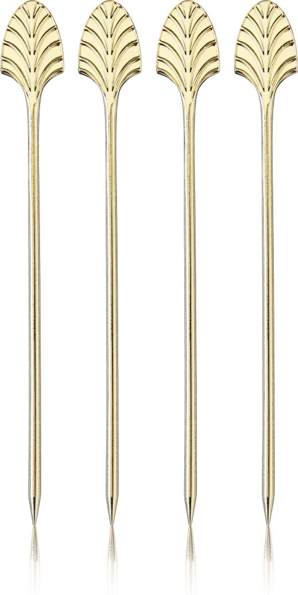 Viski Art-Deco-Cocktailspieße – Edelstahl – goldfarben – 4 Stück