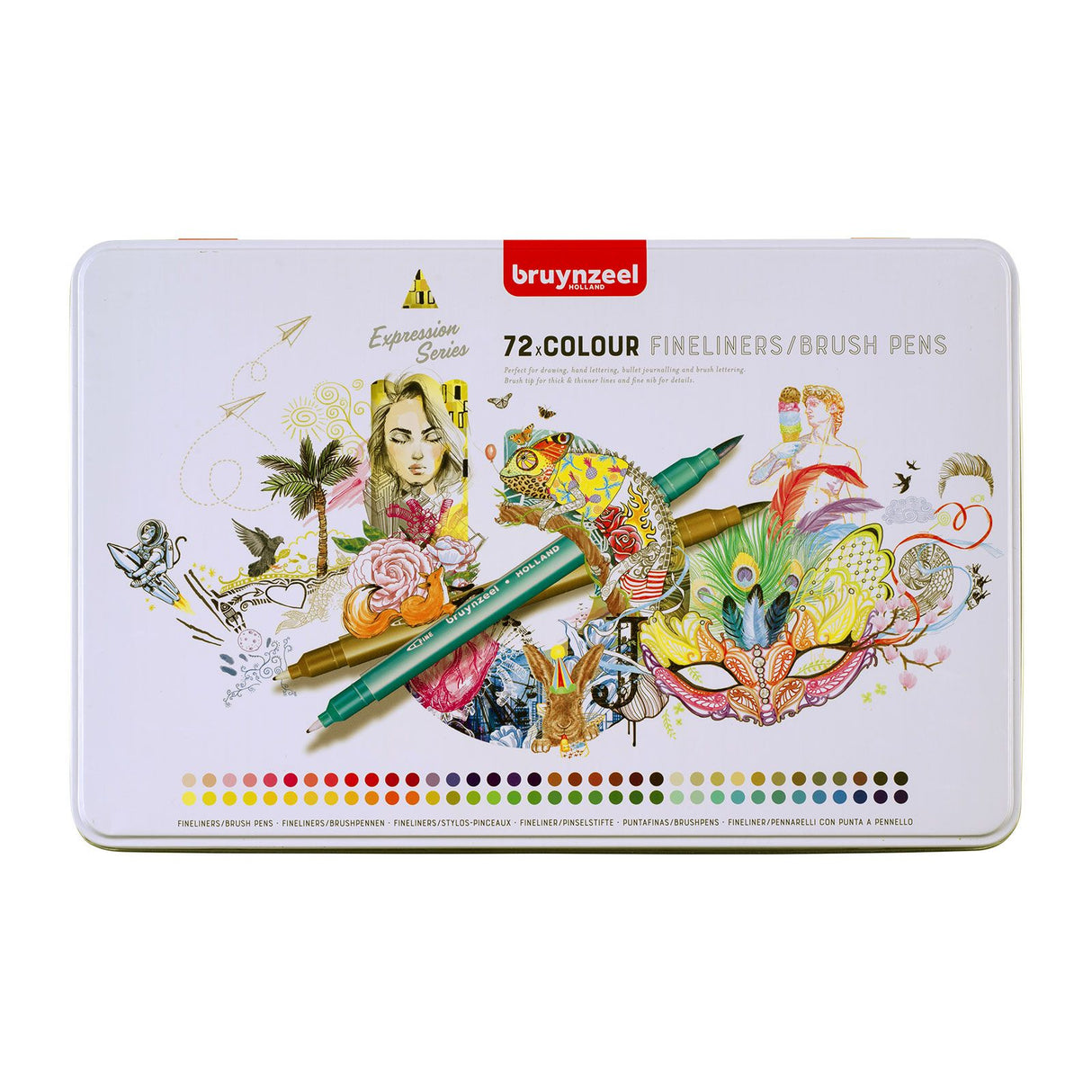 Bruynzeel Creatives Fineliner-Pinselstift-Set, 72 Farben
