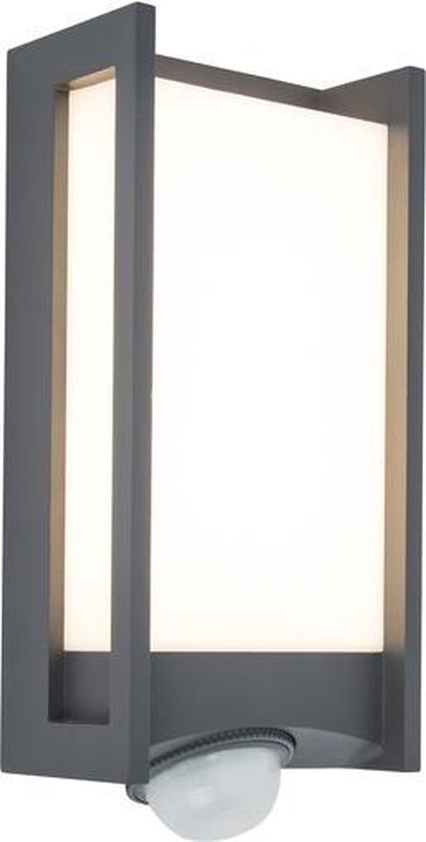 Lutec qubo – LED-Wandleuchte für den Außenbereich – PIR-Bewegungssensor – Premium-Aluminium – 800 lm – 3000 K warmes Licht – IP54 extra wetterfest – dunkelgrau – 110 x 270 x 76 mm
