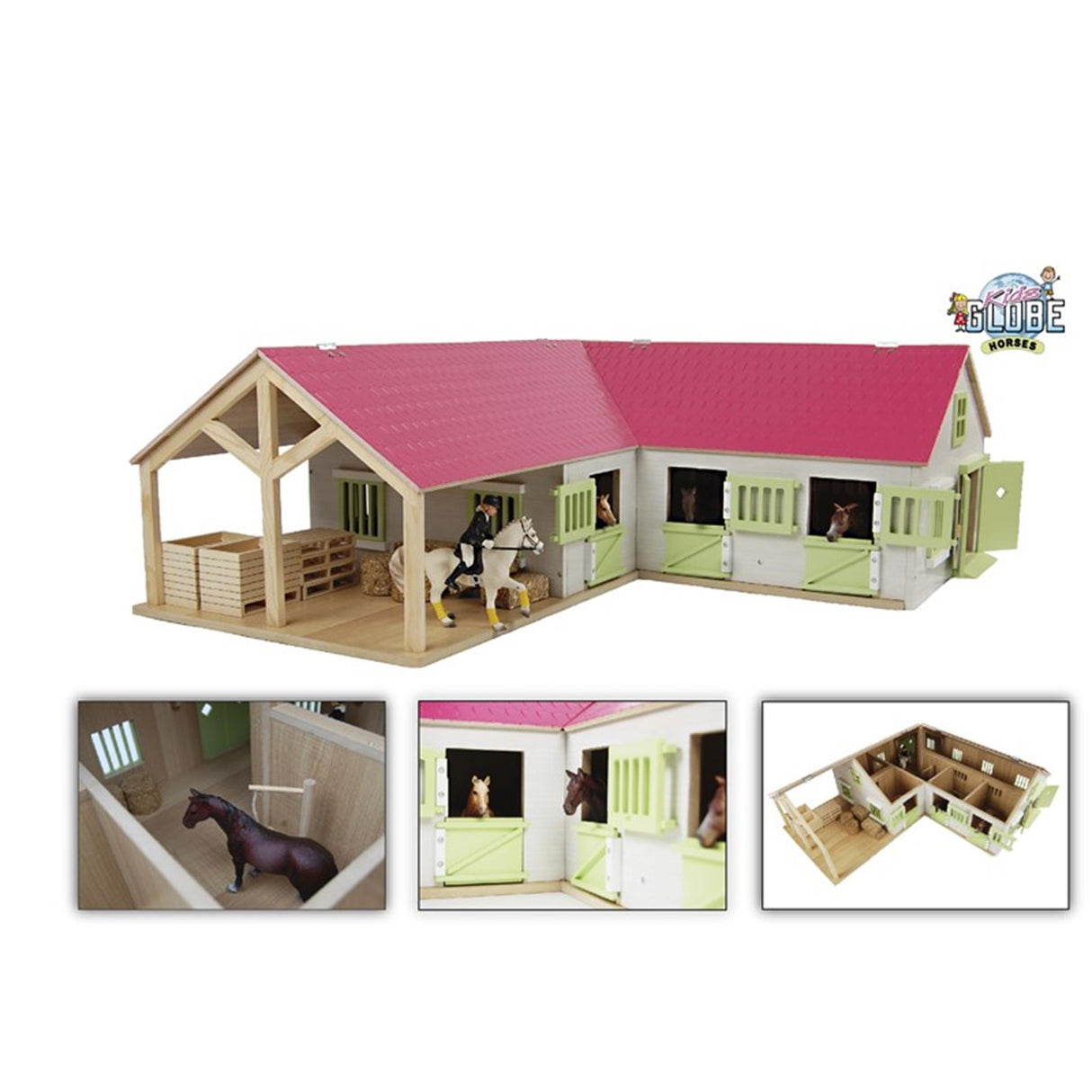 Kinderglobus Eckpferdestall mit 3 Boxen und Lagerraum 1:24 68x77x27cm rosa (ohne Zubehör)