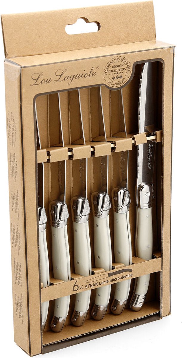 Lou Laguiole Messerset Rustikales Fleisch, Weißmetall, 6-teilig