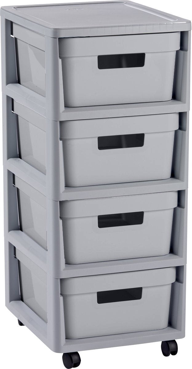 Curver Infinity-Schubladensystem – 4 Schubladen à 11 l – mit Rollen – 36 x 30 x 66 cm – grau