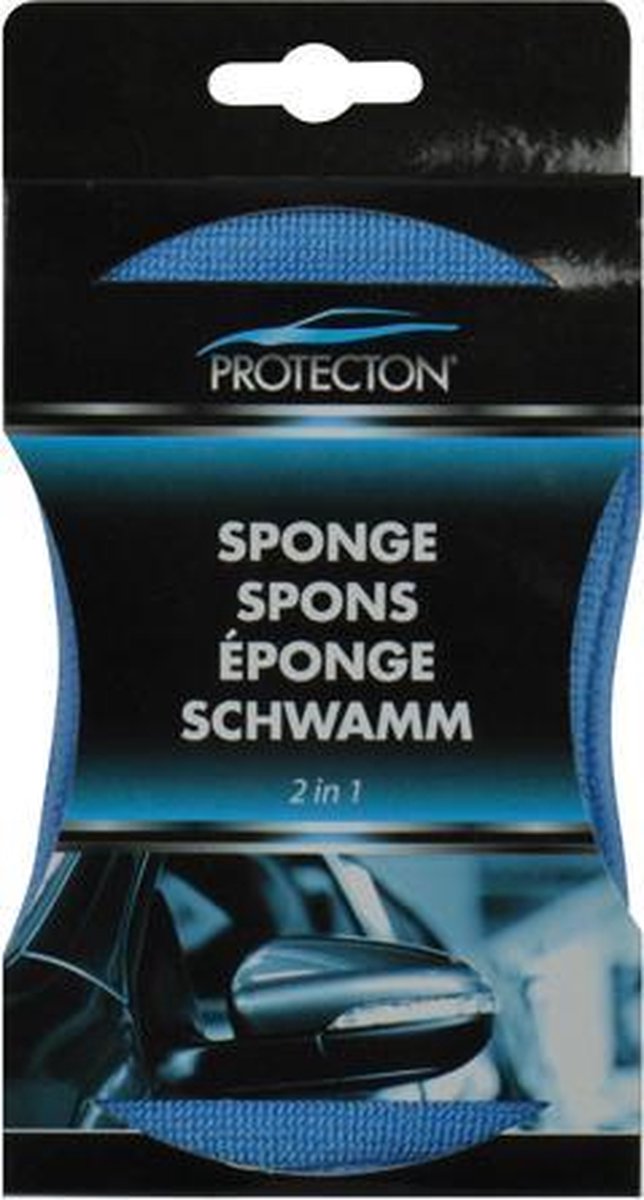 Protecton 2 in 1 spons - dubbelzijdige spons – microvezel zeem zijde - verwijdert het hardnekkigste vuil – maakt streeploos droog – 17x10cm