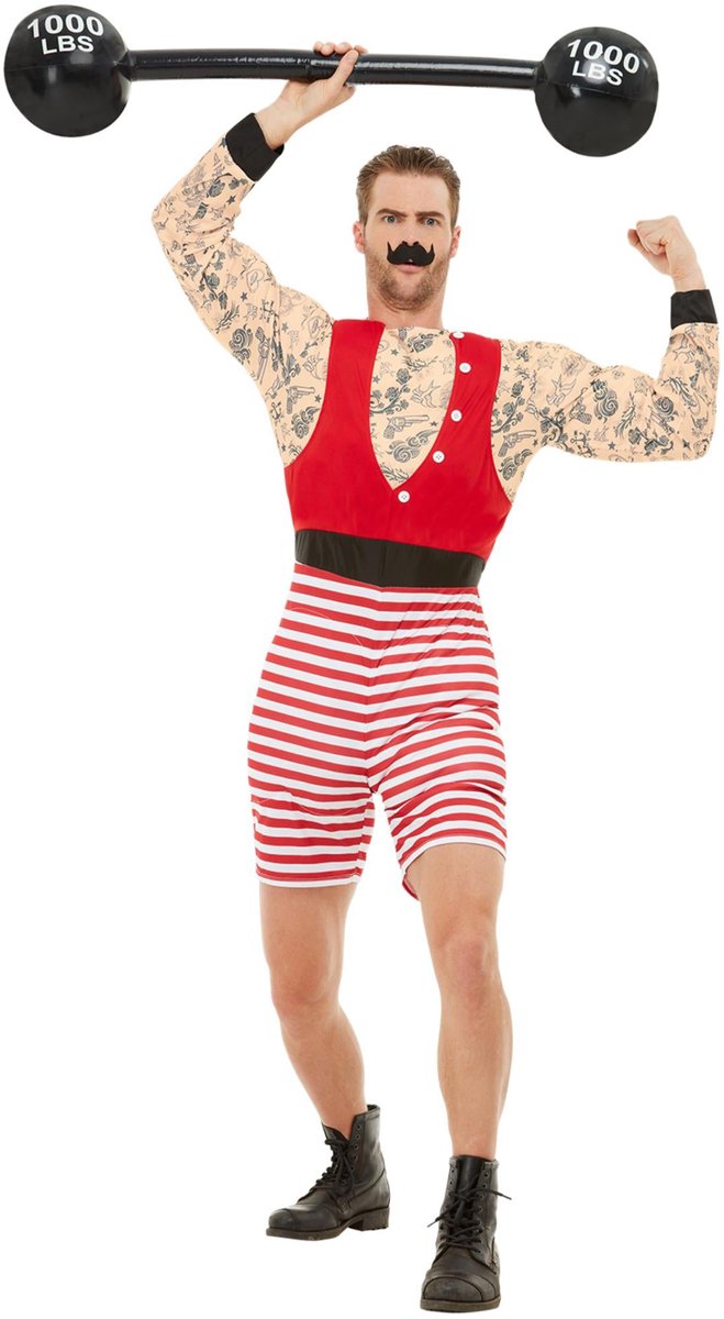 Smiffys – Deluxe Strongman-Kostüm – M – Rot-Weiß