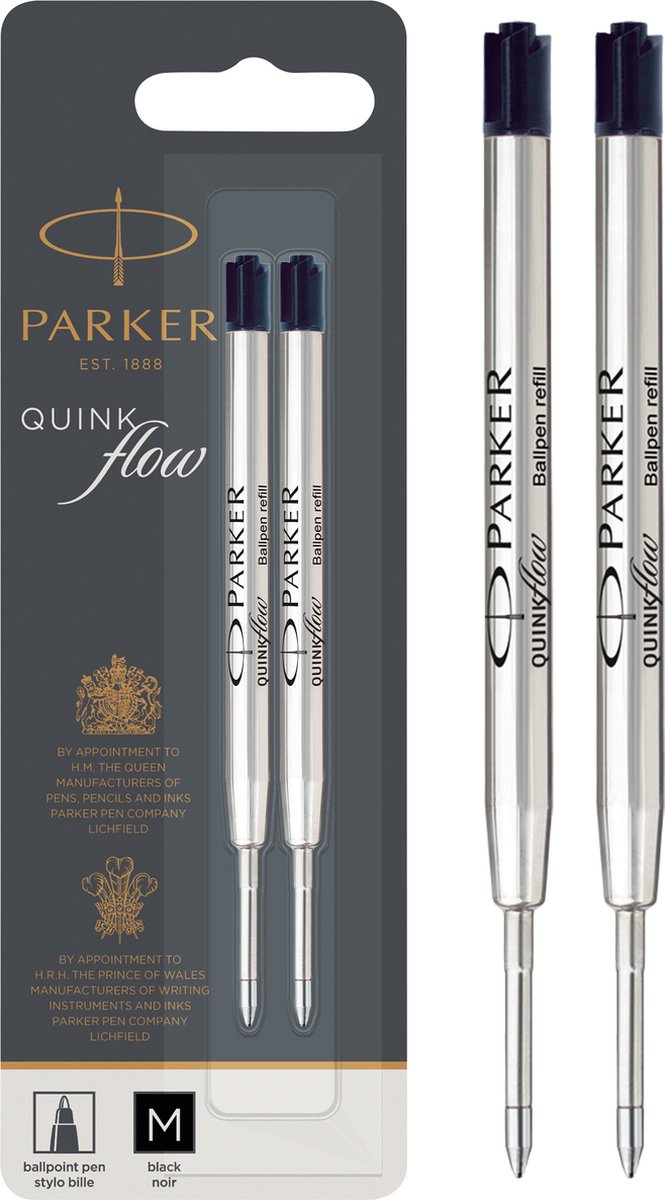 Parker Kugelschreiberminen | mittlerer Punkt | schwarze Quinkflow-Tinte | 2 Stk
