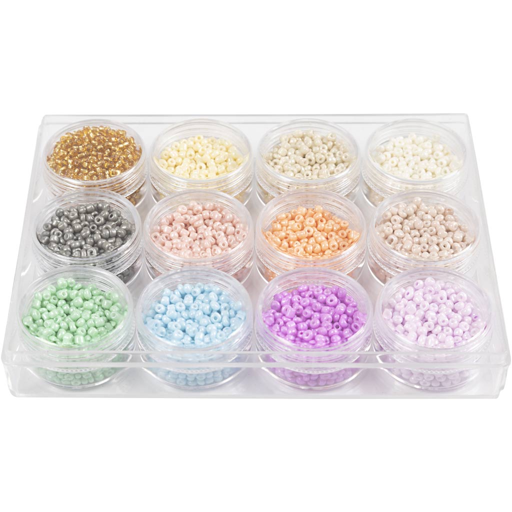 Kreativfirma Rocailles runde Glasperlen 3 mm Pastellfarben, 12x17 Gramm