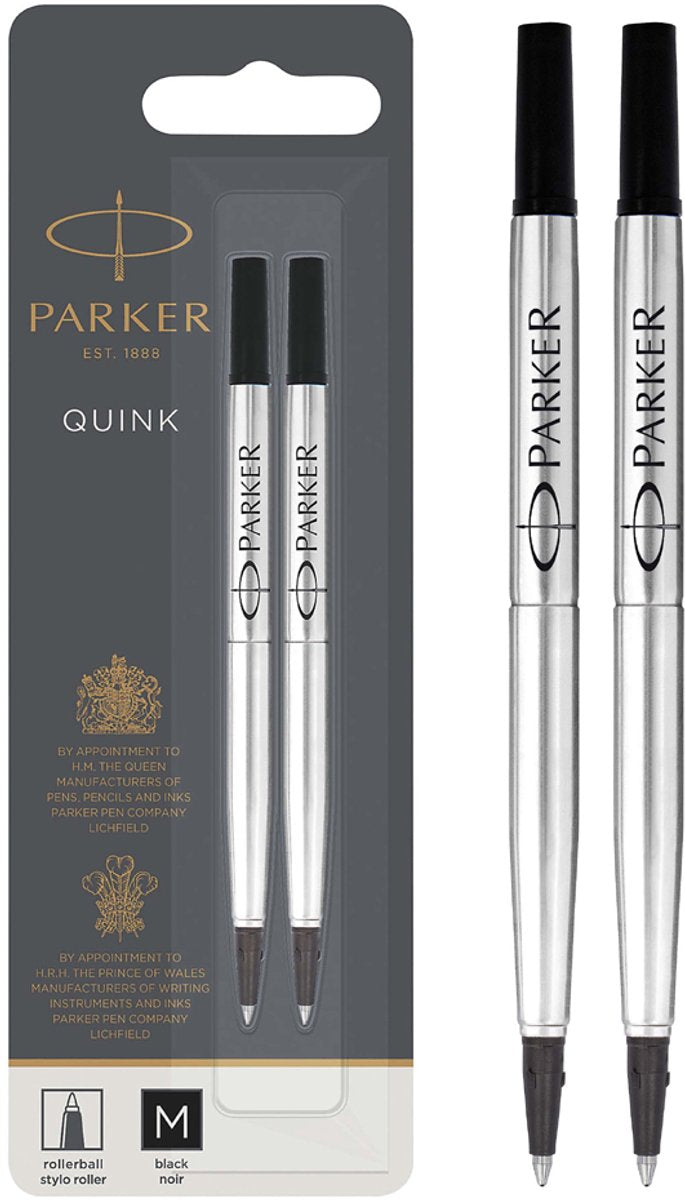 Parker Tintenpatrone für Tintenroller | schwarze Quink-Tinte | 2 Stk