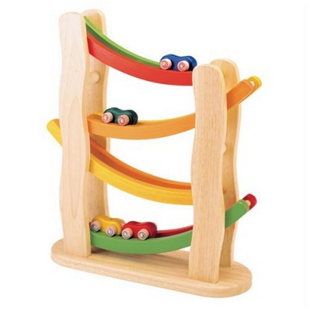 Pintoy hölzerne Regenbogenrampen-Autobahn + 4 Autos