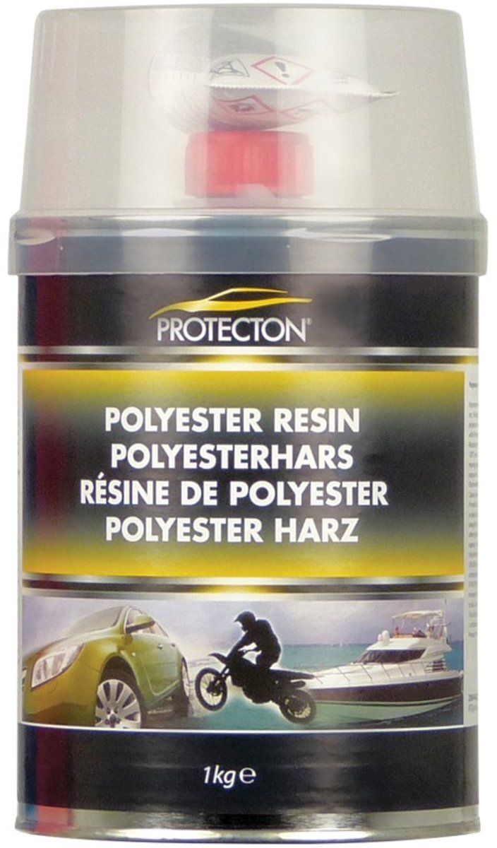 Protecton polyesterhars - voor herstellen en dichten van gaten – toepasbaar op van staal, aluminium, hout, beton en polyester - elastisch en bestand tegen chemicaliën - uitstekende hechting - met tube verharder - 1kg