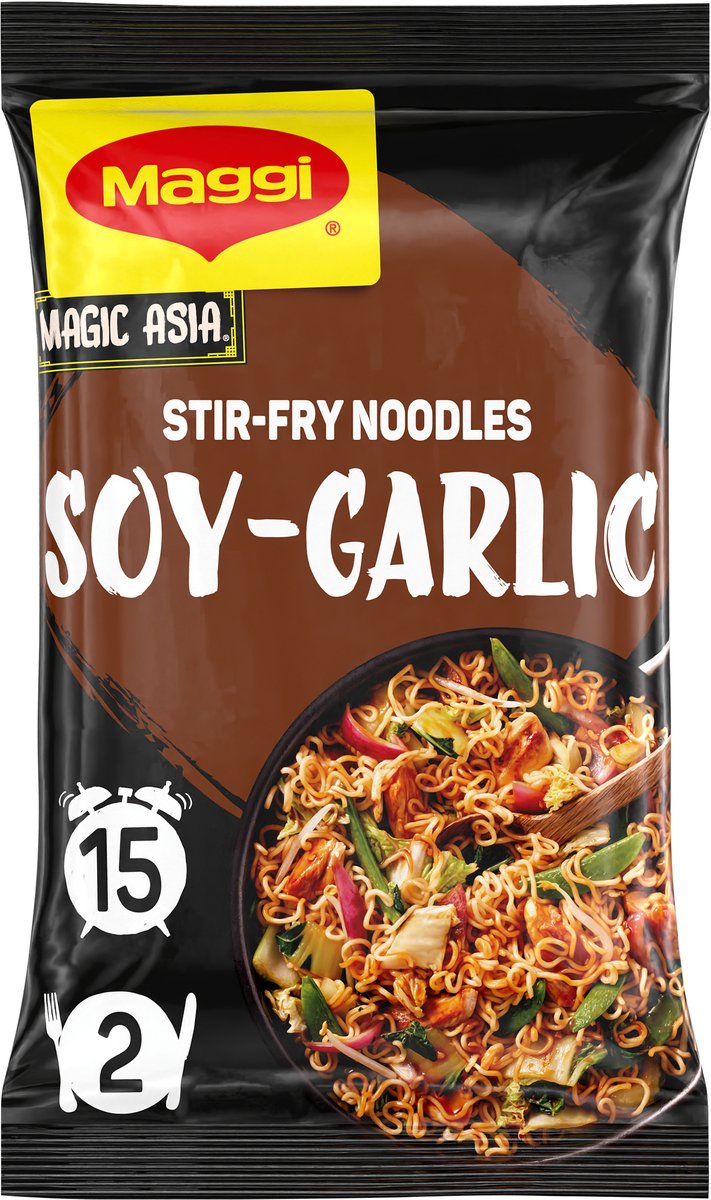 Maggi Pfannennudeln mit Soja und Knoblauch – 10 Stück x 185 g – Vorteilspackung