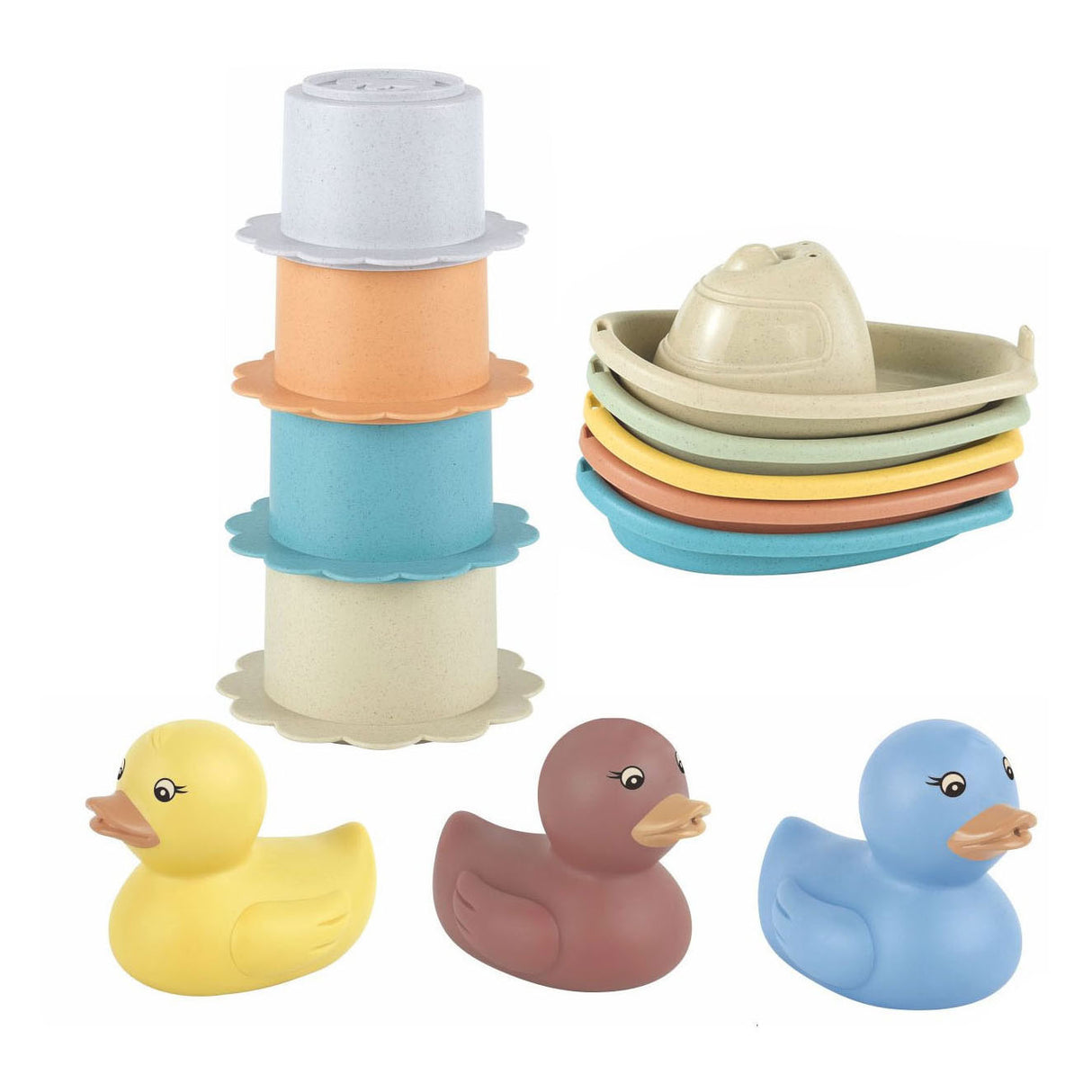 Pastellfarbenes Badespielzeug-Set, 12-teilig.