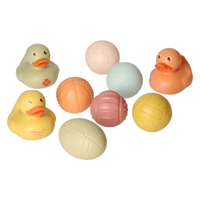 Badespielzeugset mit sensorischen Badebällen, Gummienten, Pastell