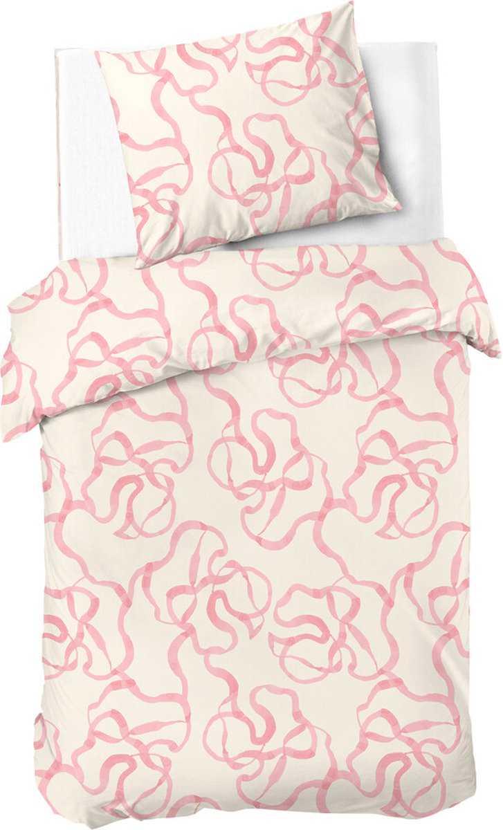 Dindi home dekbedovertrek pink party - 140x220 - 100% katoen - off white roze