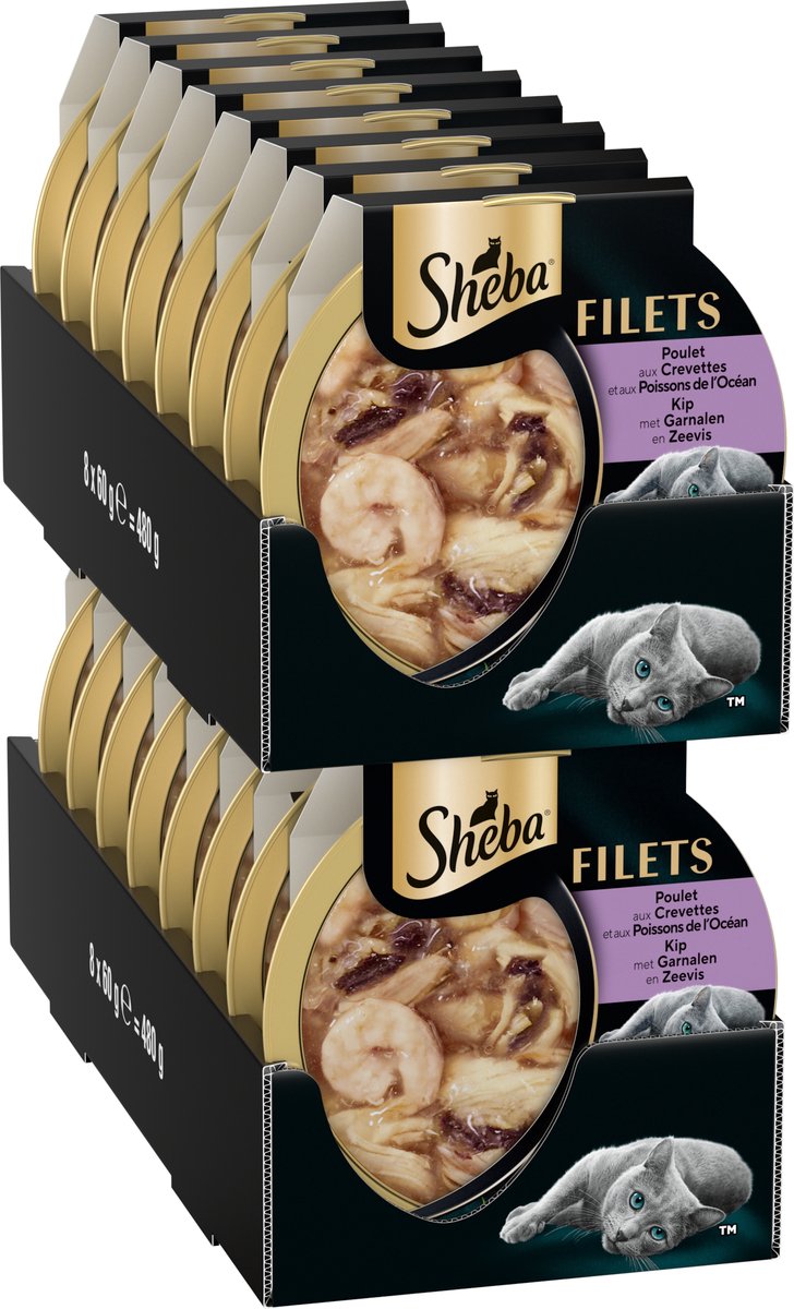 Sheba Katzenfutter – Filets – Garnelen, Meeresfisch, Huhn in Soße – 16 x 60 g