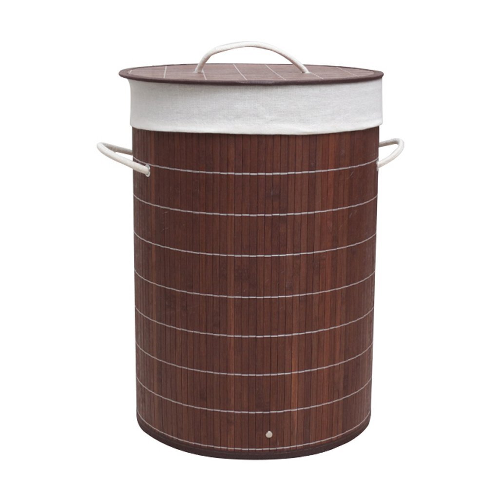 Homestyle Pro runder faltbarer Bambus-Wäschekorb 35x50 cm braun weiß