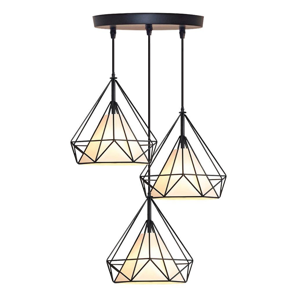 Homestyle Pro Homestyle MK024-B Industrielle rautenförmige Hängelampen aus schwarzem und weißem Metall