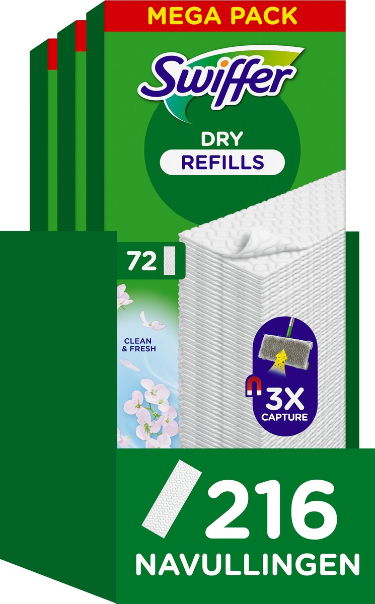 Swiffer vloerreiniger droge vloerdoekjes - schoon fris - 3 x 72 = 216 navullingen