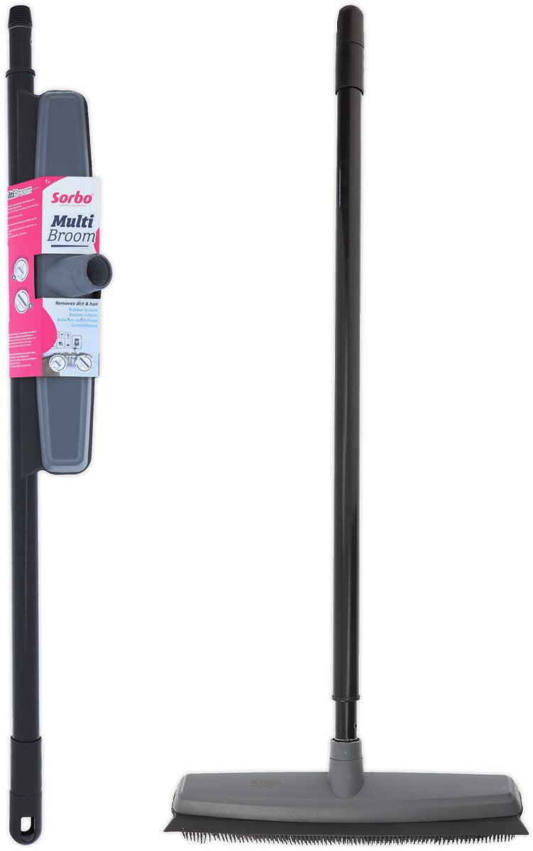 Sorbo multi broom – rubberen bezem met steel – met vloertrekker – geschikt voor binnen buiten