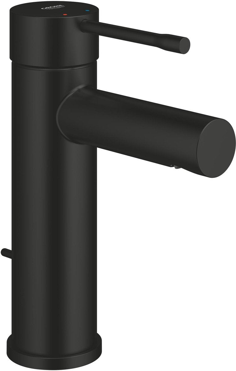 Grohe Essence neue S-Size-Waschtischarmatur – mit Ablaufgarnitur – Ecojoy – Fastfixation Plus – Mattschwarz
