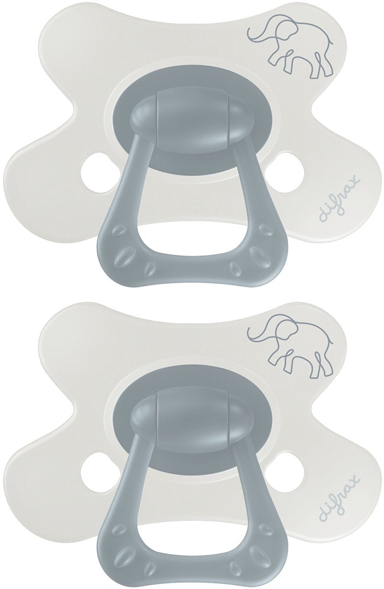 Difrax fopspeen natural - 6 tot 12 maanden - olifant - grijs olifantenprint - 2 stuks