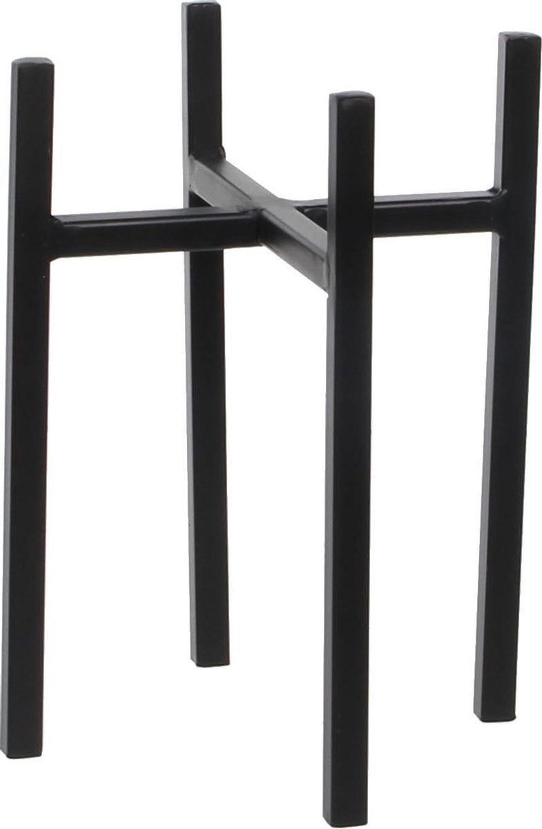 Mica decorations - bloempot plantenpot standaard verhoger - zwart - b16 x h25 cm - metaal