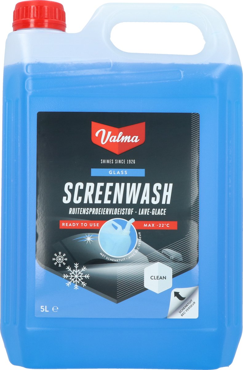 Valma WK05S Scheibenwaschflüssigkeit Frostschutzmittel – gebrauchsfertig – Schutz bis -20°C – schützt vor Wiedereinfrieren – entfernt Insekten und Ablagerungen – 5 Liter