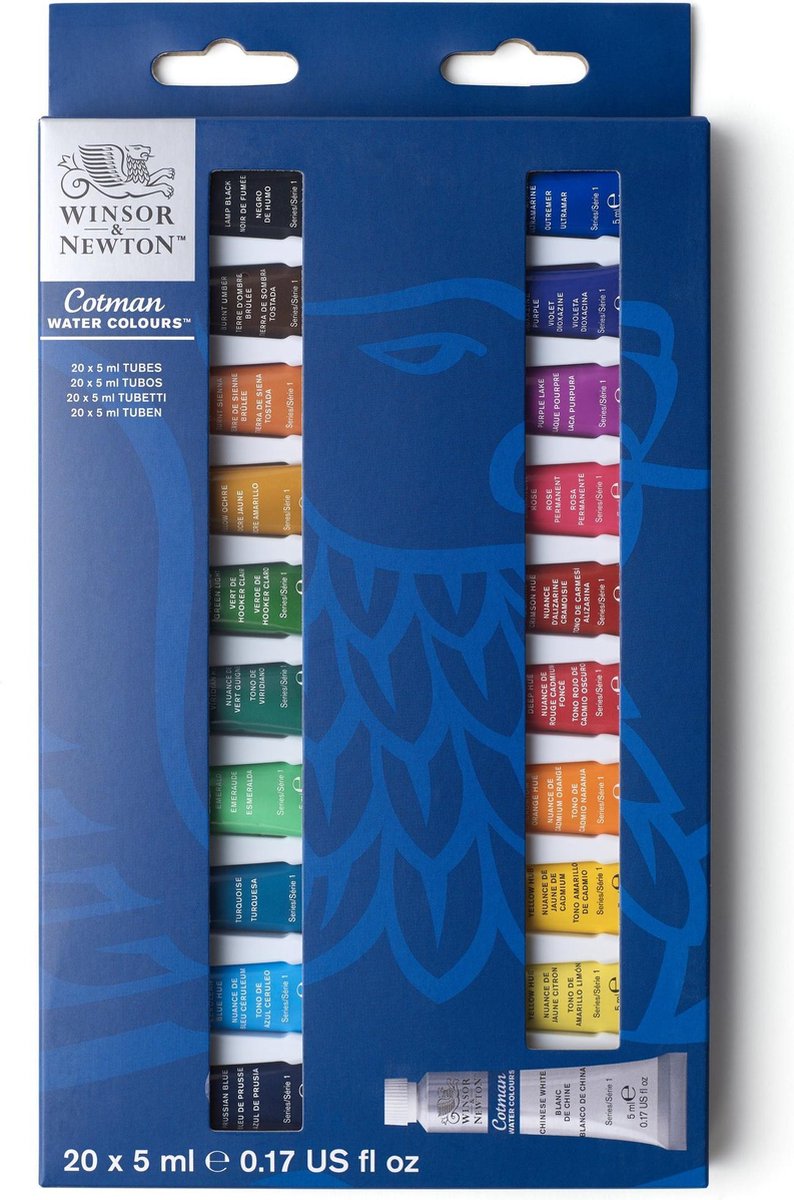 Winsor Newton 0390665 Cotman Aquarellfarben-Set – Einsteigerset 20 x 5 ml – Essentielle Aquarellfarben mit hochwertigen Pigmenten